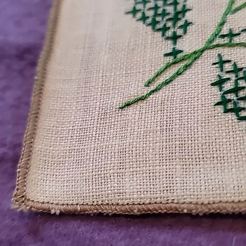0765. 7~Hand Embroidered Napkins ~ Cross Stitched Class ~